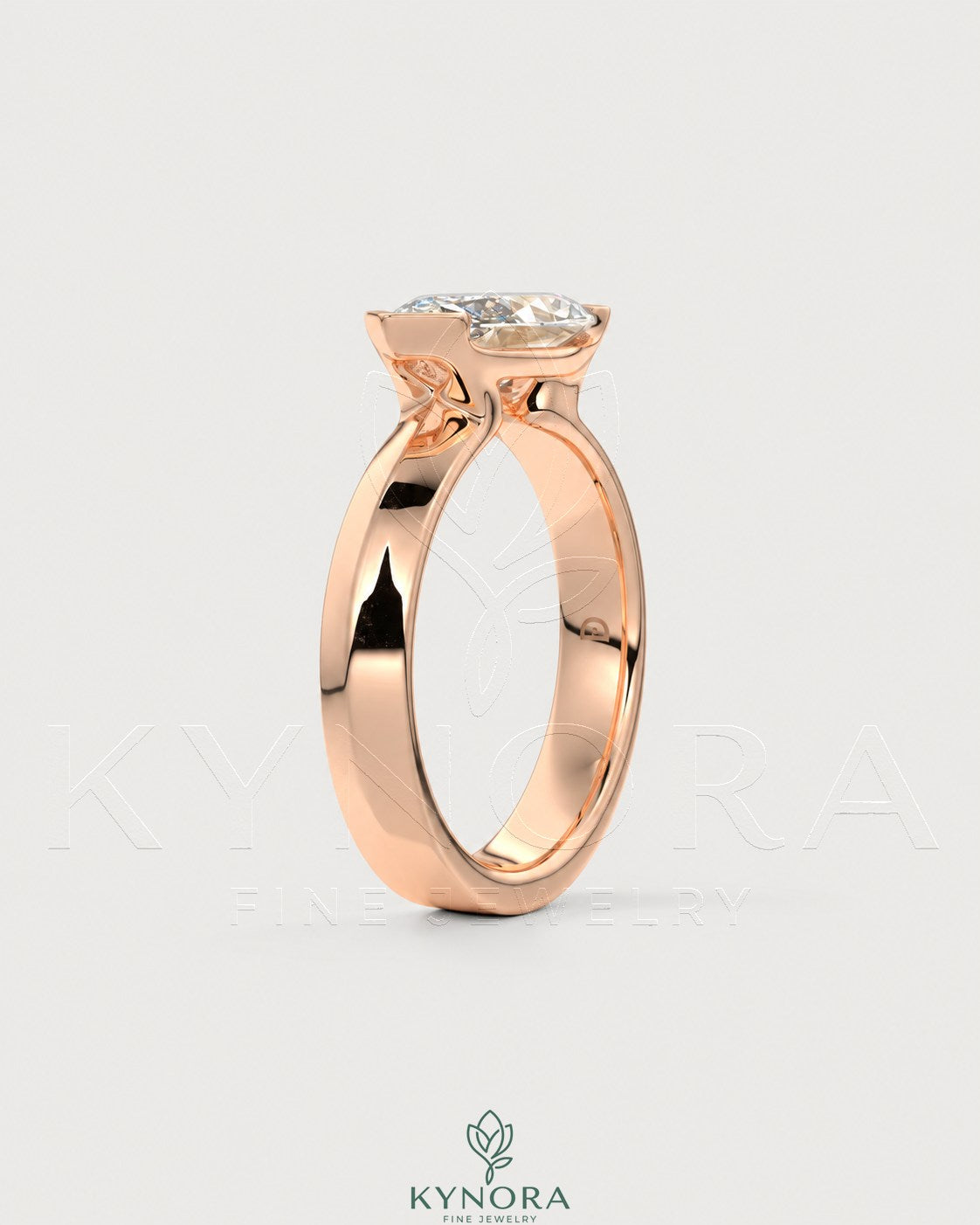 East-West Marquise Moissanite solitaire ring in sterling silver by Kynora CJ, showcasing a sparkling marquise-shaped gemstone.
