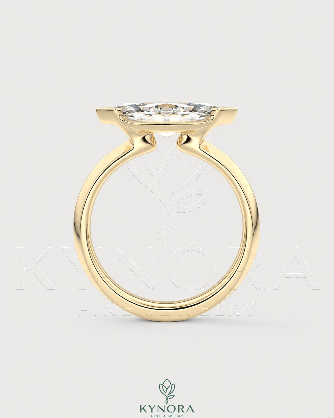 East-West Marquise Moissanite solitaire ring in sterling silver, featuring a shimmering marquise-shaped gemstone.