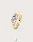 East-West marquise moissanite solitaire ring by Kynora CJ in sterling silver, showcasing a shiny marquise-cut stone.