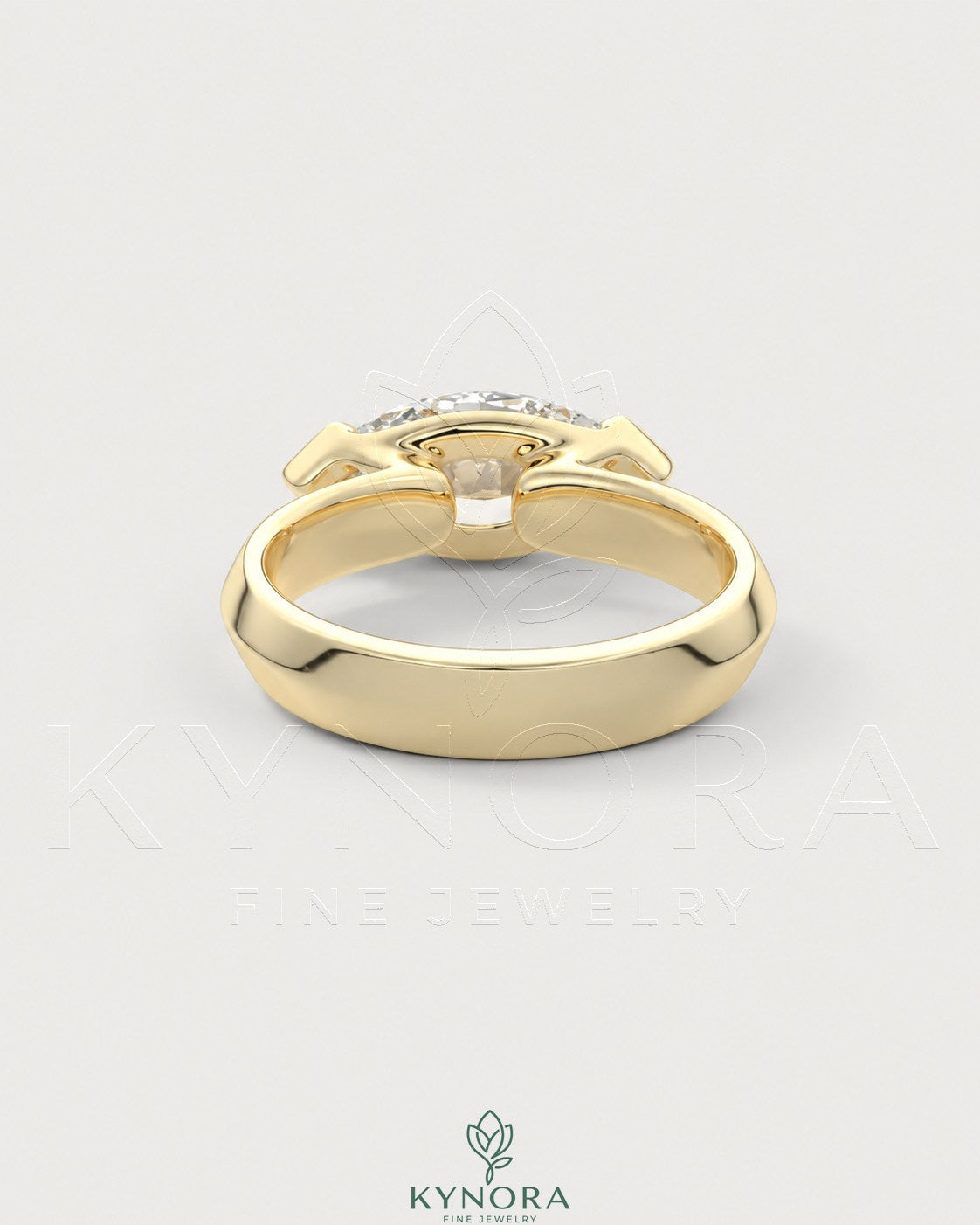 East-West Marquise Moissanite solitaire ring in sterling silver with a sleek, elegant design by Kynora CJ.