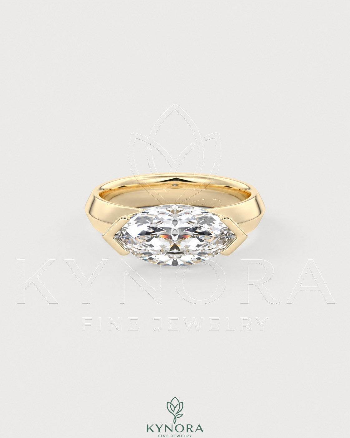 East-West marquise moissanite solitaire ring in sterling silver, featuring a sparkling central stone with a sleek, elegant design. Main image