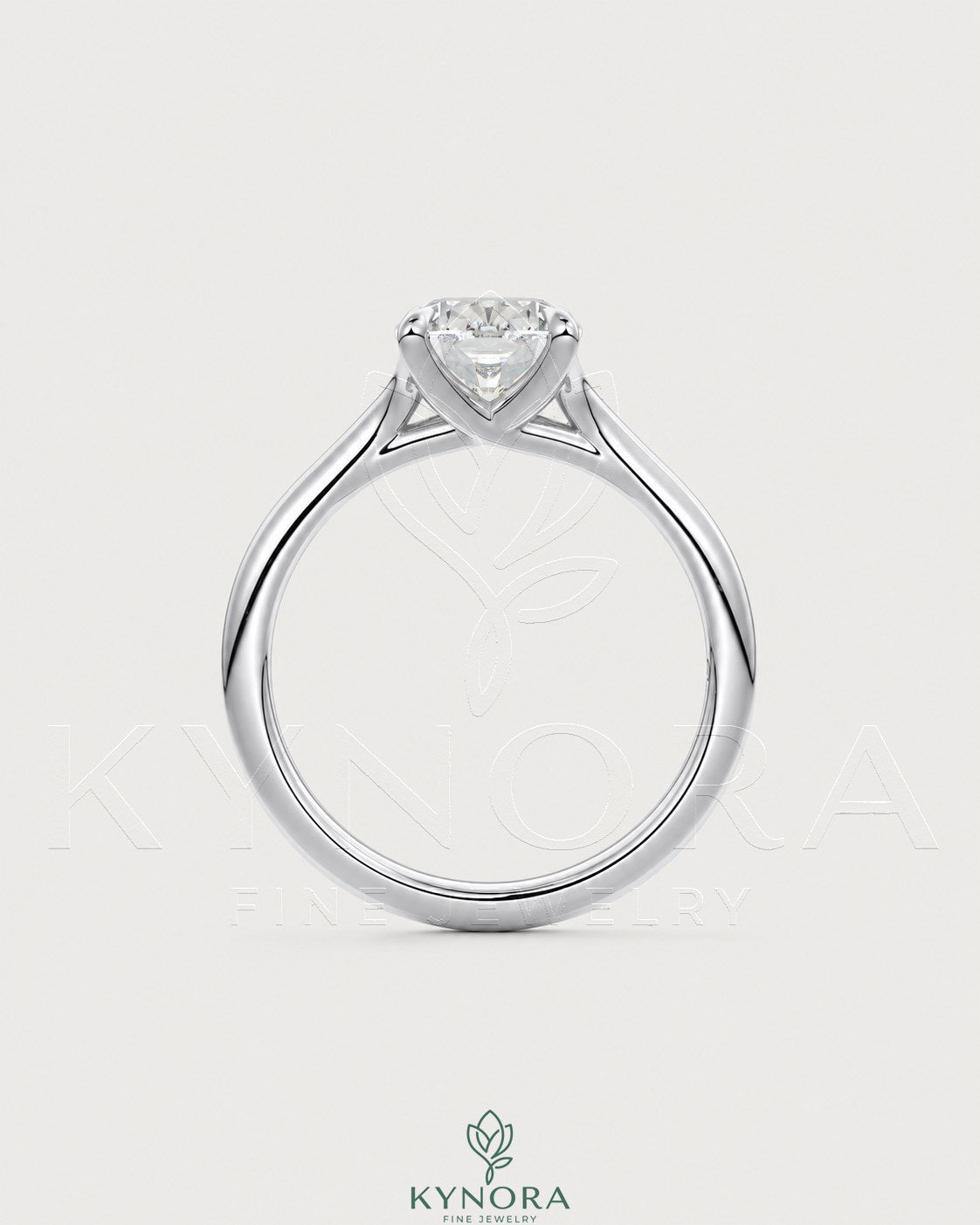 Sterling silver solitaire engagement ring with cushion cut moissanite gemstone, elegant and sparkling jewelry by Kynora CJ.