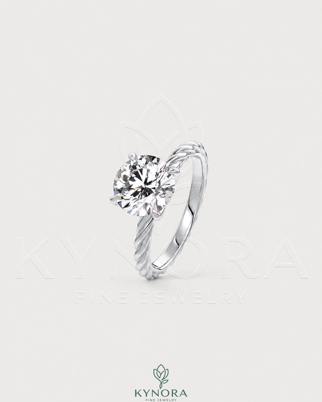 Round Moissanite Solitaire Engagement Ring with Twisted Shank in 925 Silver Secondary image