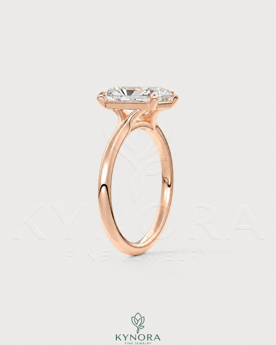 Radiant cut moissanite solitaire engagement ring in 925 silver with a sleek band and sparkling center stone.