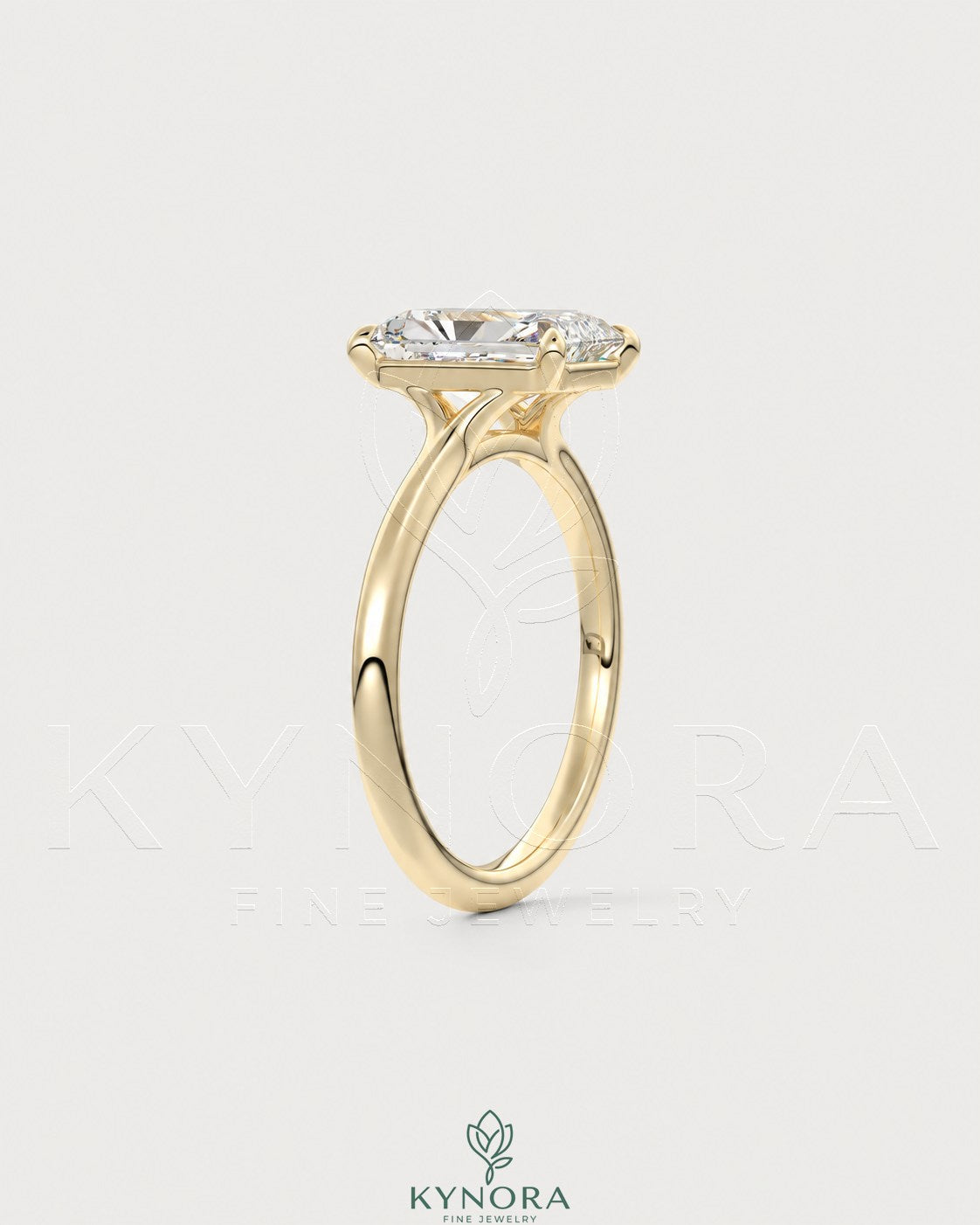 Radiant cut moissanite solitaire engagement ring in 925 silver with a sleek band and sparkling center stone.