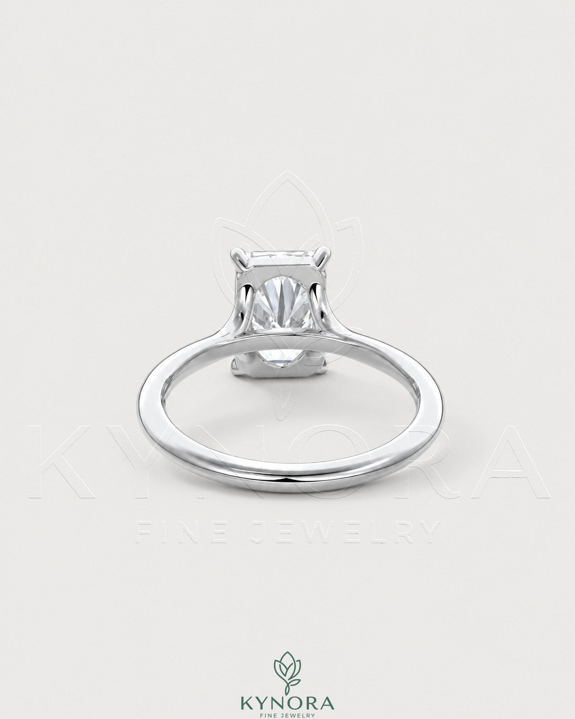 Radiant cut moissanite solitaire engagement ring in 925 silver with a sleek band and sparkling gemstone.