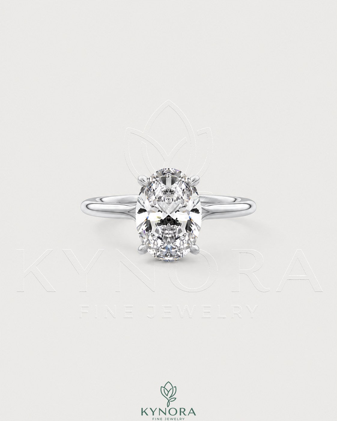 Oval cut moissanite solitaire engagement ring in 925 sterling silver with a sleek band and sparkling center stone. Main image
