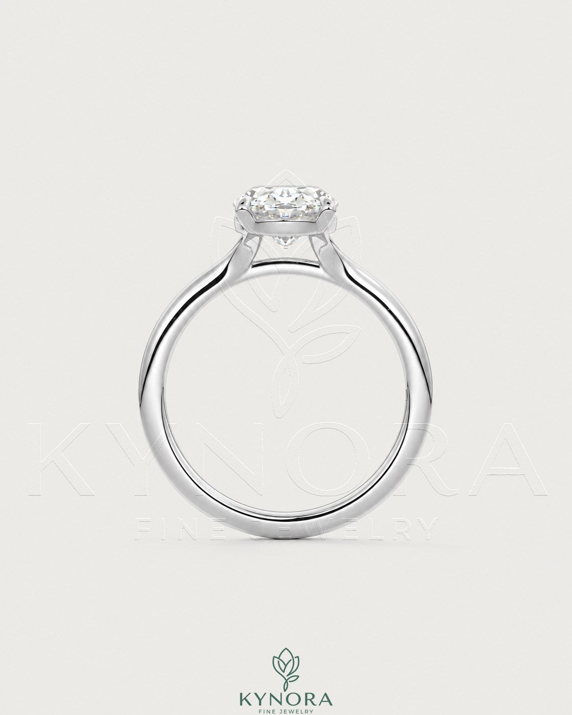 Oval cut moissanite solitaire engagement ring in 925 sterling silver featuring a sleek, elegant design with a sparkling center stone.