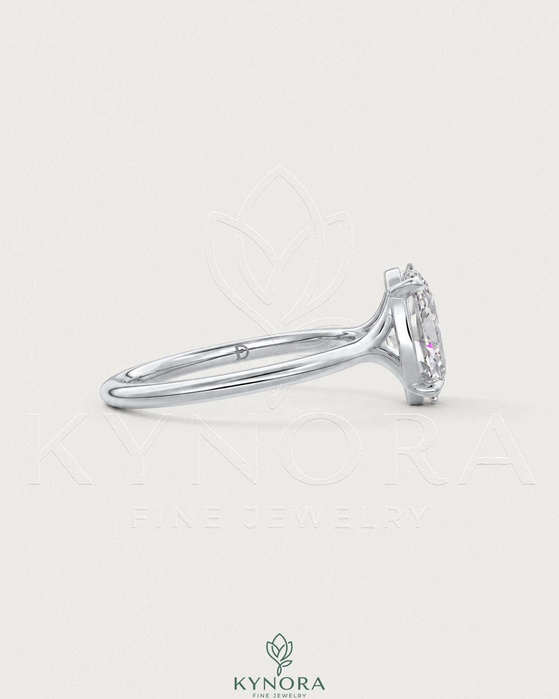 Oval cut moissanite solitaire engagement ring in 925 sterling silver with a sleek band and sparkling center stone.