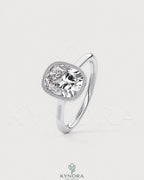 Vintage Milgrain Bezel Cushion Moissanite Engagement Ring in 925 silver with intricate detailing and sparkling center stone.