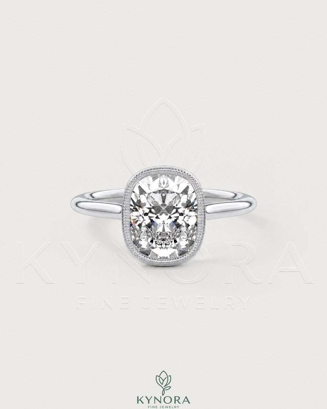 Vintage milgrain bezel cushion moissanite engagement ring in 925 silver with intricate detailing and elegant design. Main image