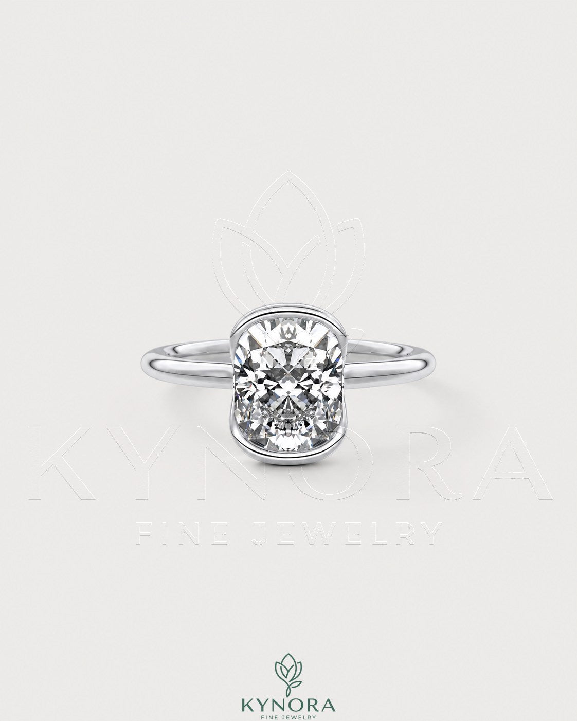 Elongated silver bezel ring with a moissanite half-bezel solitaire, showcasing a sleek and elegant design.