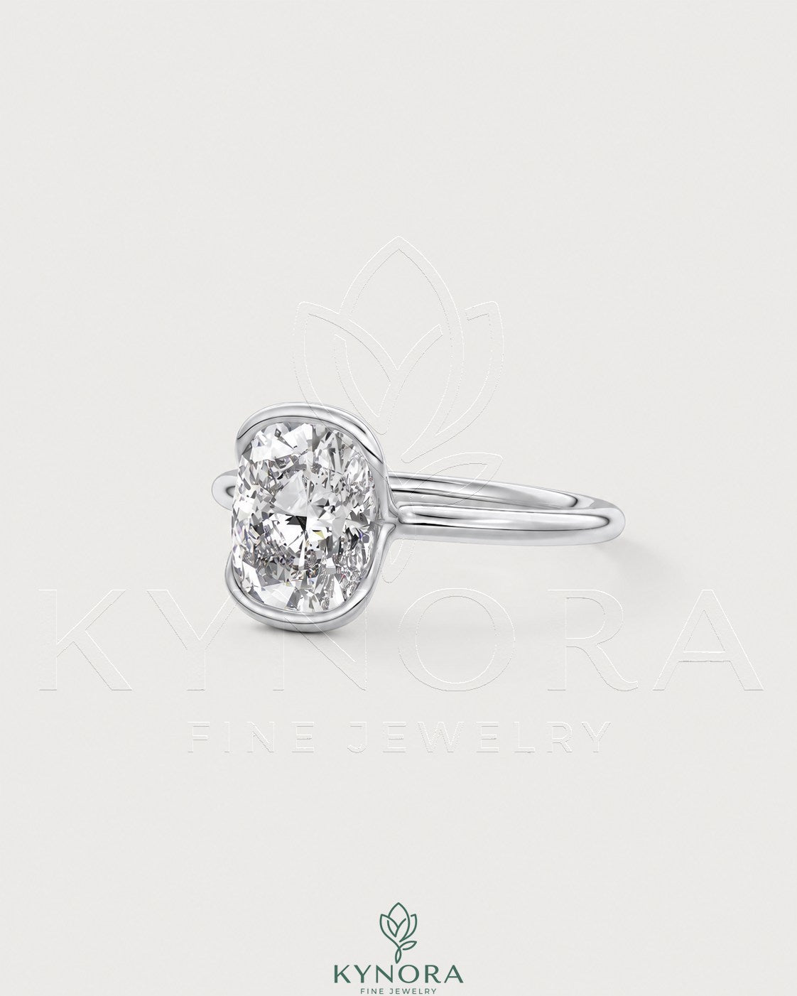 Elongated moissanite half-bezel solitaire ring in 925 silver, showcasing elegant craftsmanship and a sleek design.