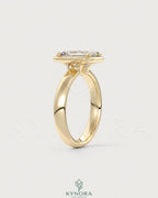 Emerald cut moissanite bezel engagement ring in 925 silver featuring a sleek design and sparkling central gemstone.