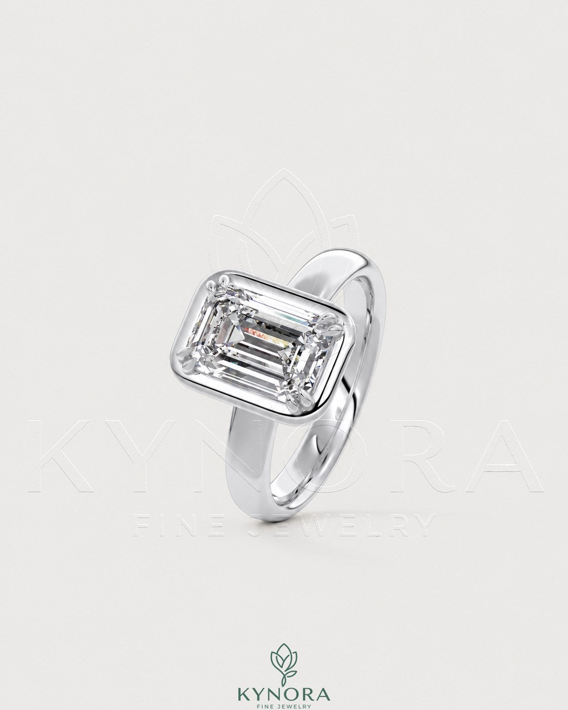 Emerald Cut Moissanite Bezel Engagement Ring in 925 Silver Secondary image