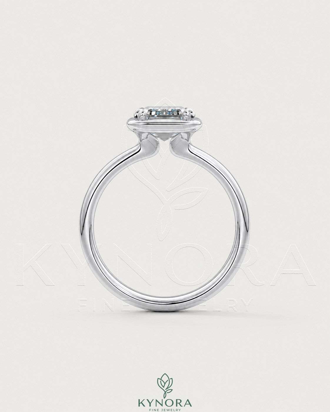 Emerald cut moissanite bezel engagement ring in 925 silver with a sleek band, showcasing elegant jewelry craftsmanship.