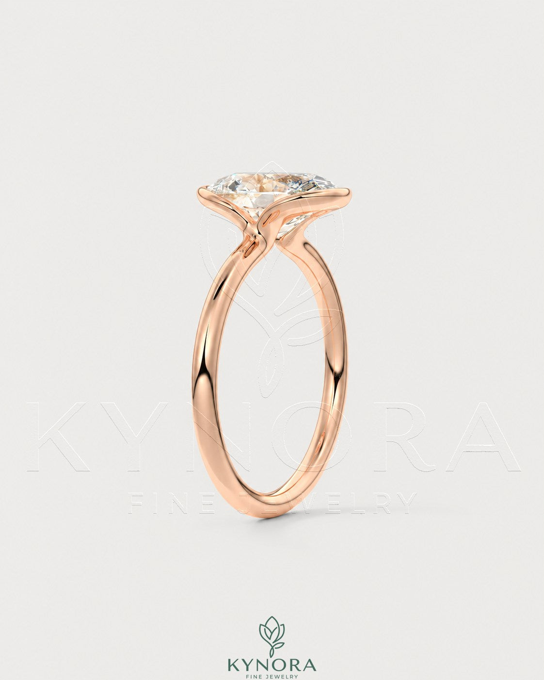 Oval moissanite half-bezel solitaire engagement ring in 925 silver, showcasing a sleek, elegant design with a central gemstone.