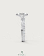Radiant cut moissanite half-bezel engagement ring in 925 silver with detailed craftsmanship, featuring a sparkling center stone.