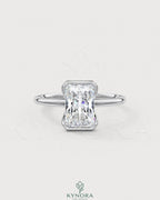 Radiant cut moissanite half-bezel engagement ring in 925 silver, showcasing a sparkling center stone and sleek band design.