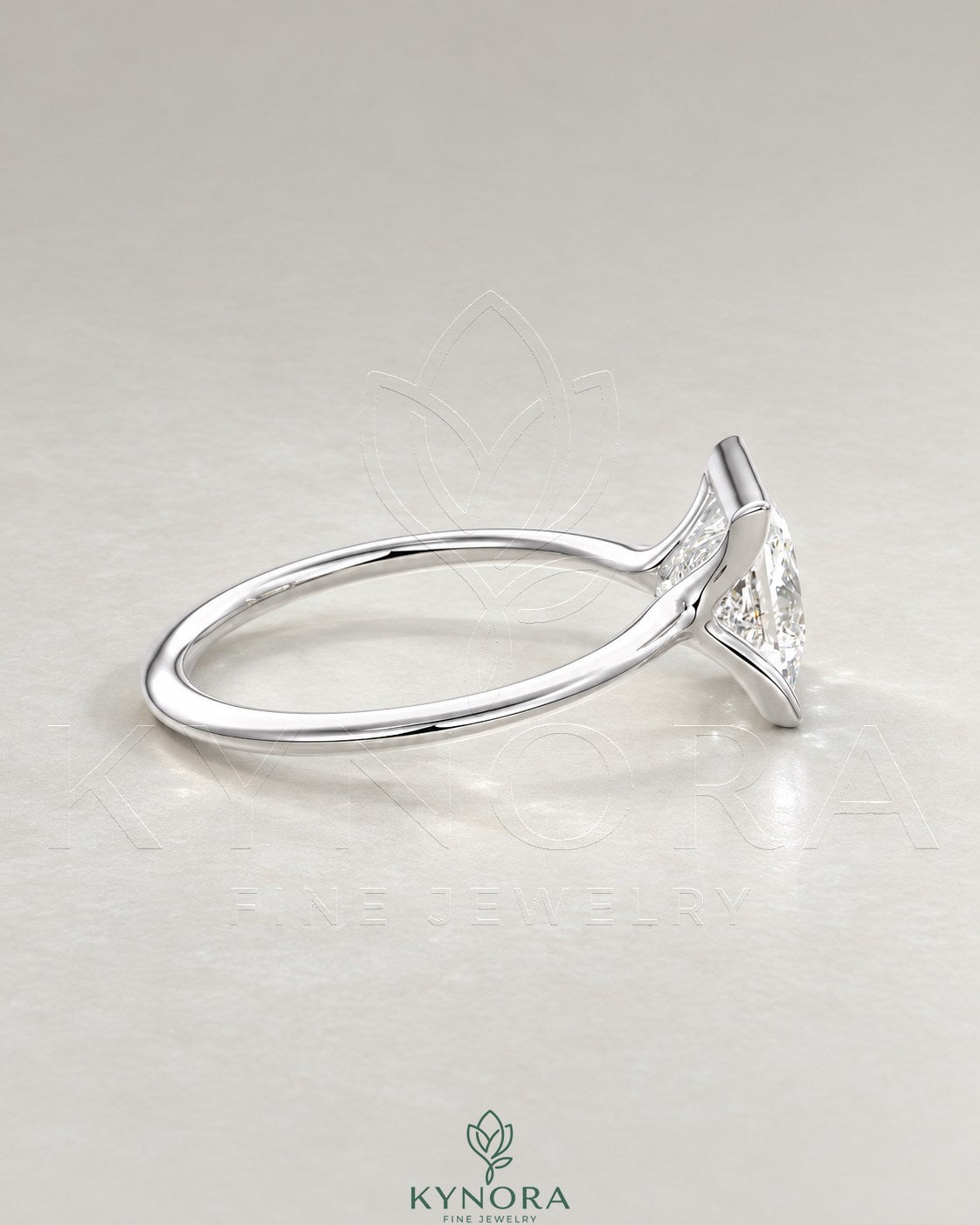 Princess cut moissanite half-bezel solitaire ring in 925 silver with a sleek band, showcasing elegant jewelry craftsmanship.