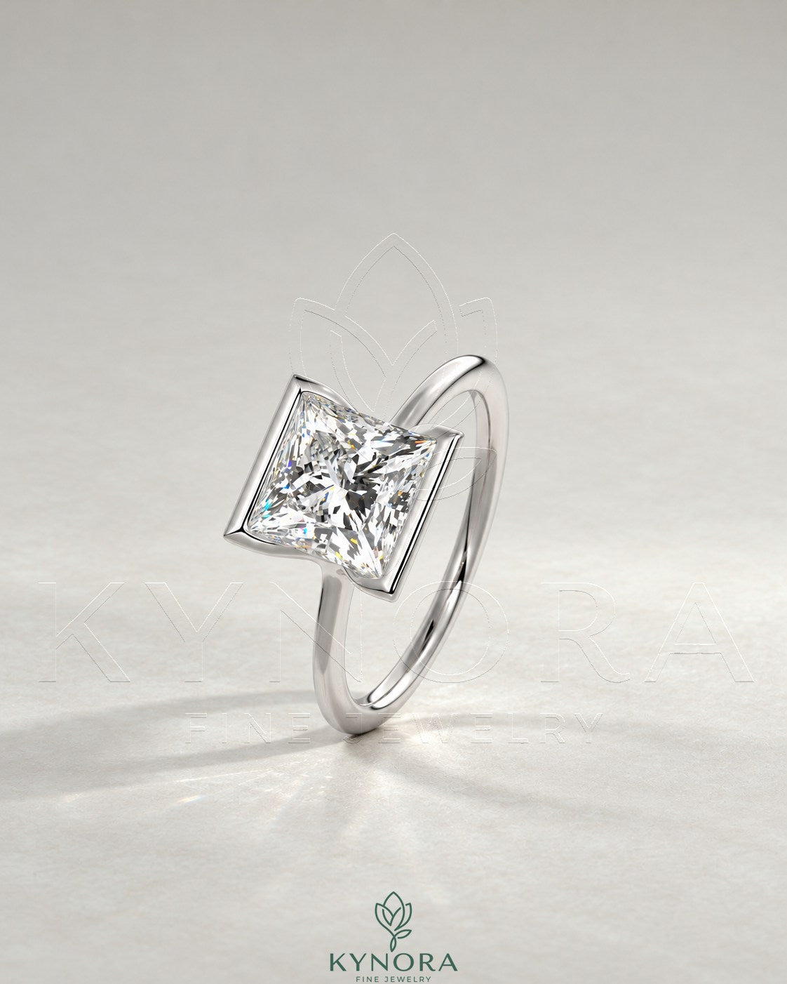 Princess Cut Moissanite Half-Bezel Solitaire Ring in 925 Silver Secondary image