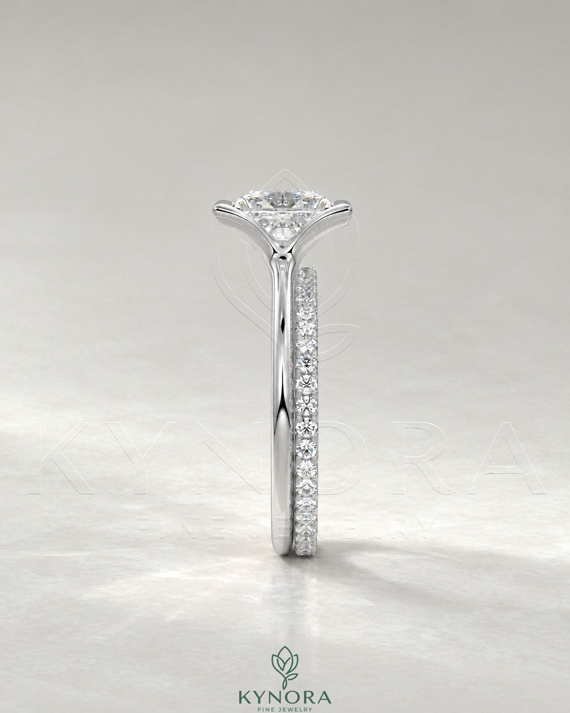 Princess cut moissanite half-bezel solitaire ring in 925 silver with elegant design, showcasing the sparkling gemstone and sleek band.