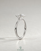 Asscher cut moissanite half-bezel solitaire ring in 925 silver featuring a sparkling central gemstone and sleek band design.