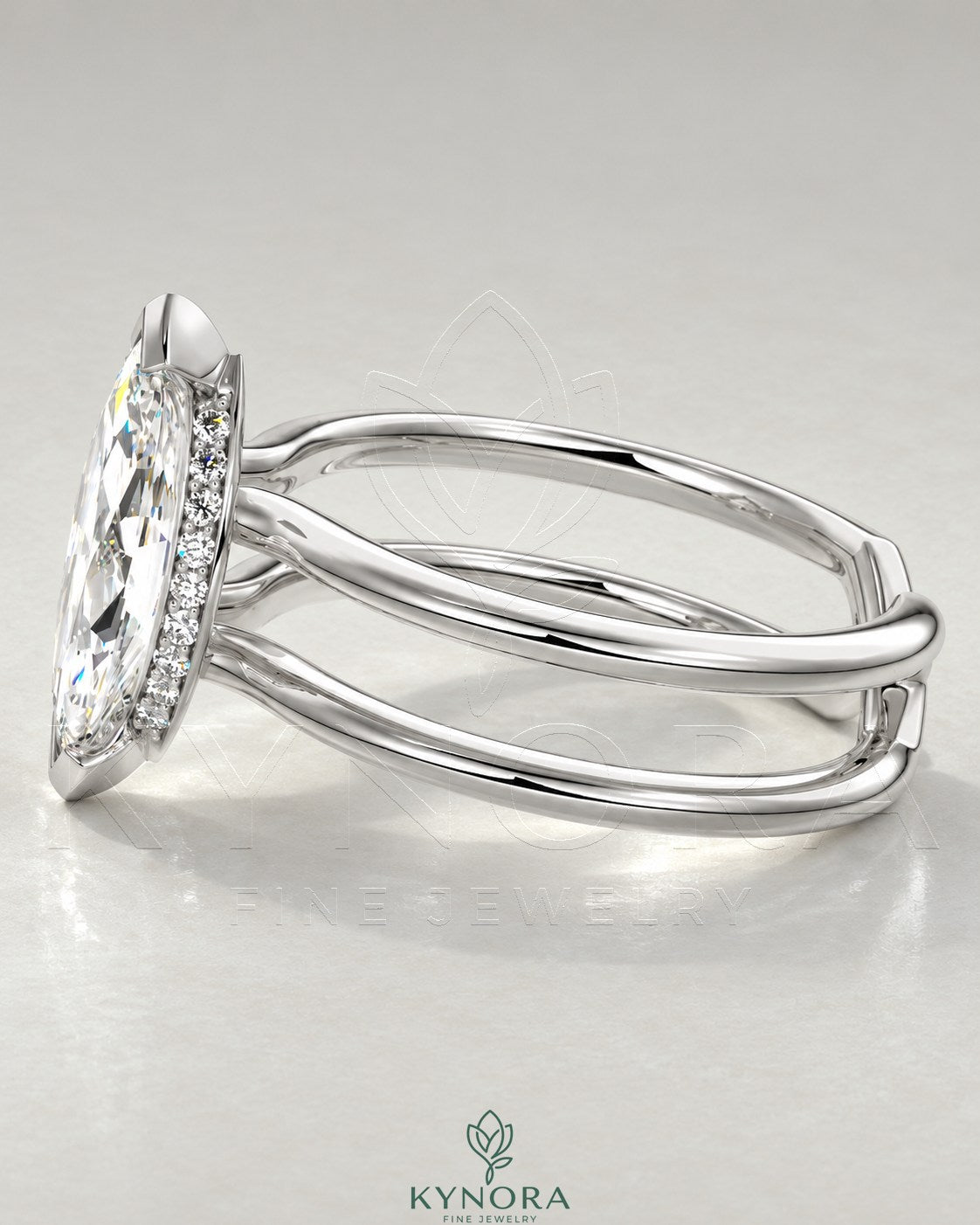 Modern Marquise Moissanite Double Shank Engagement Ring in 925 Silver