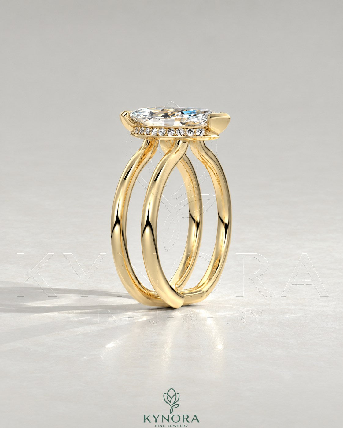 Modern Marquise Moissanite Double Shank Engagement Ring in 925 Silver