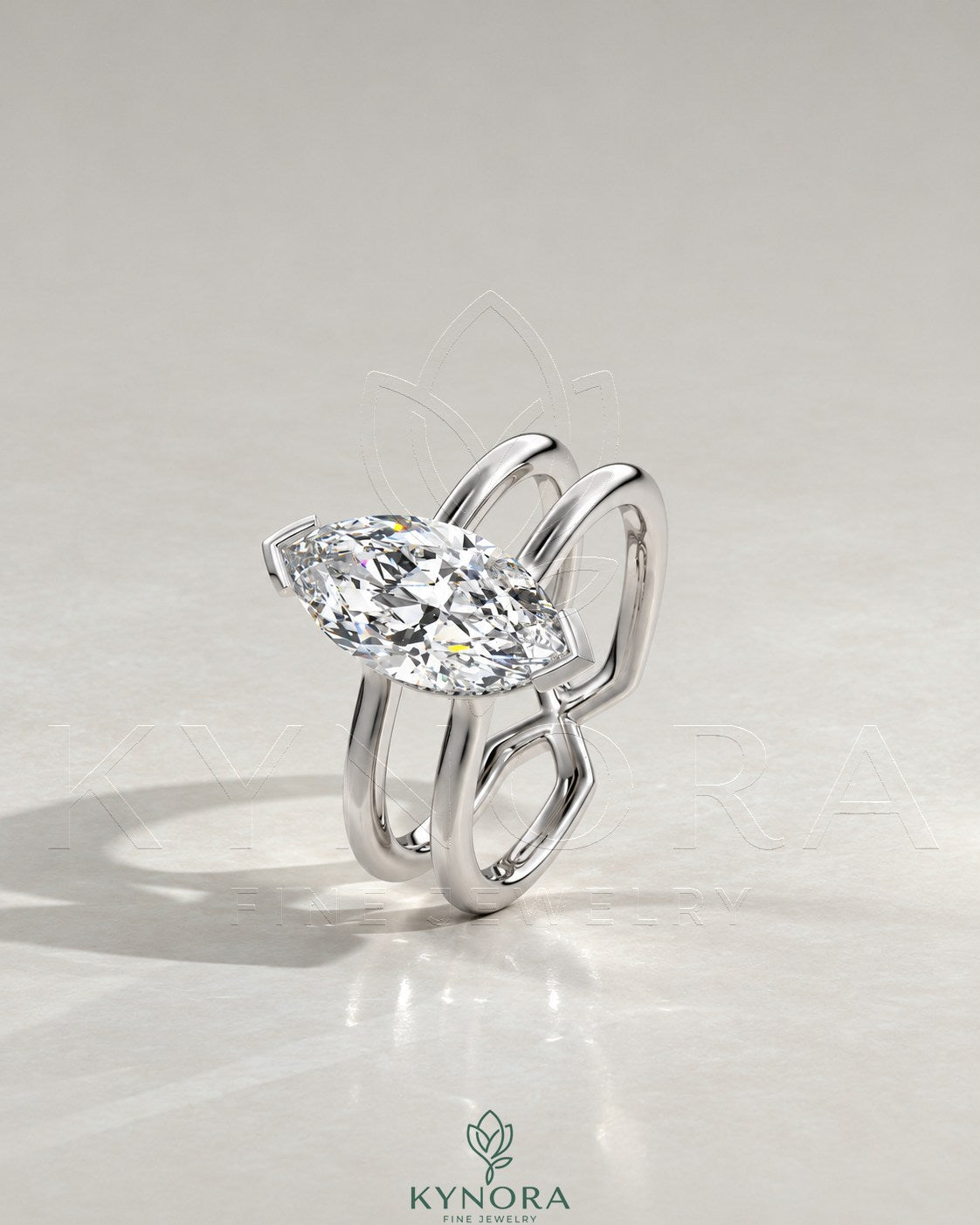 Modern Marquise Moissanite Double Shank Engagement Ring in 925 Silver Secondary image