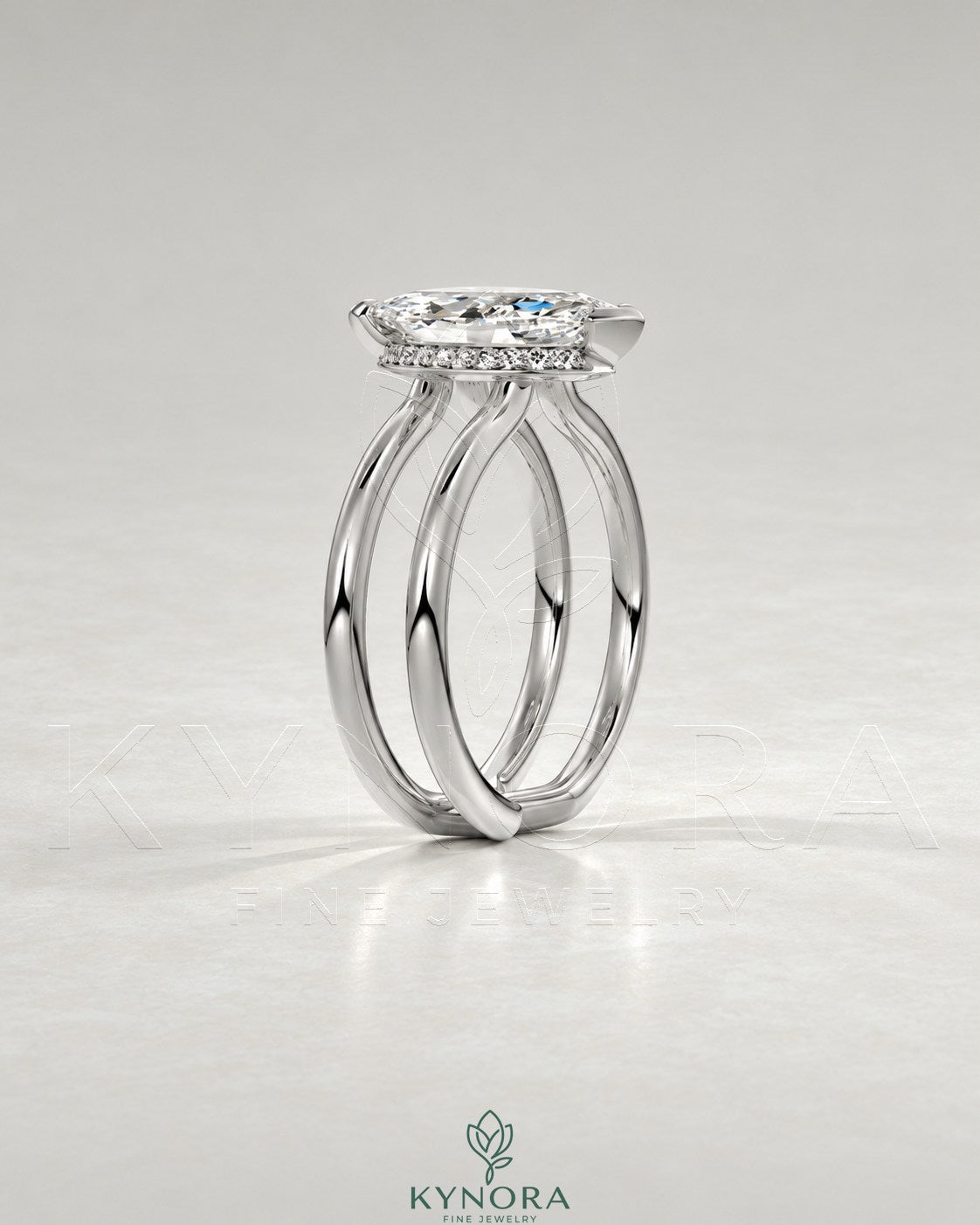 Modern Marquise Moissanite Double Shank Engagement Ring in 925 Silver