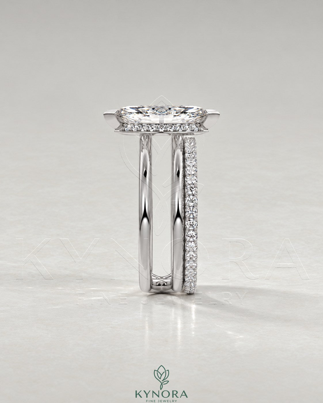 Modern Marquise Moissanite Double Shank Engagement Ring in 925 Silver