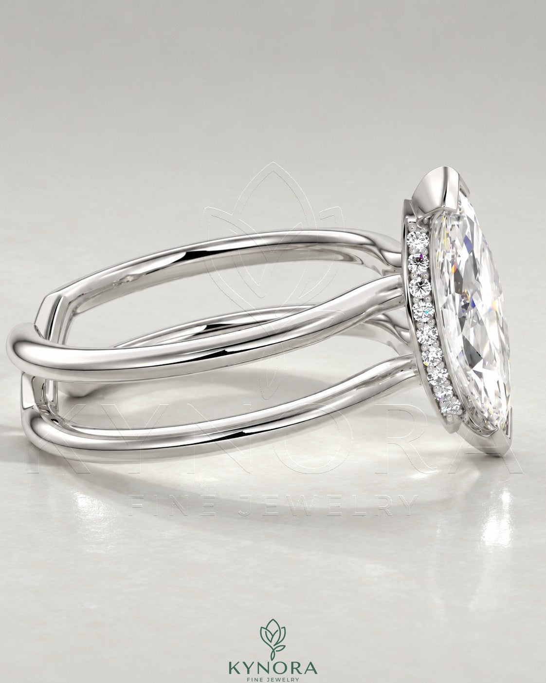 Modern Marquise Moissanite Double Shank Engagement Ring in 925 Silver