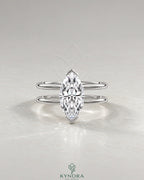 Modern Marquise Moissanite Double Shank Engagement Ring in 925 Silver