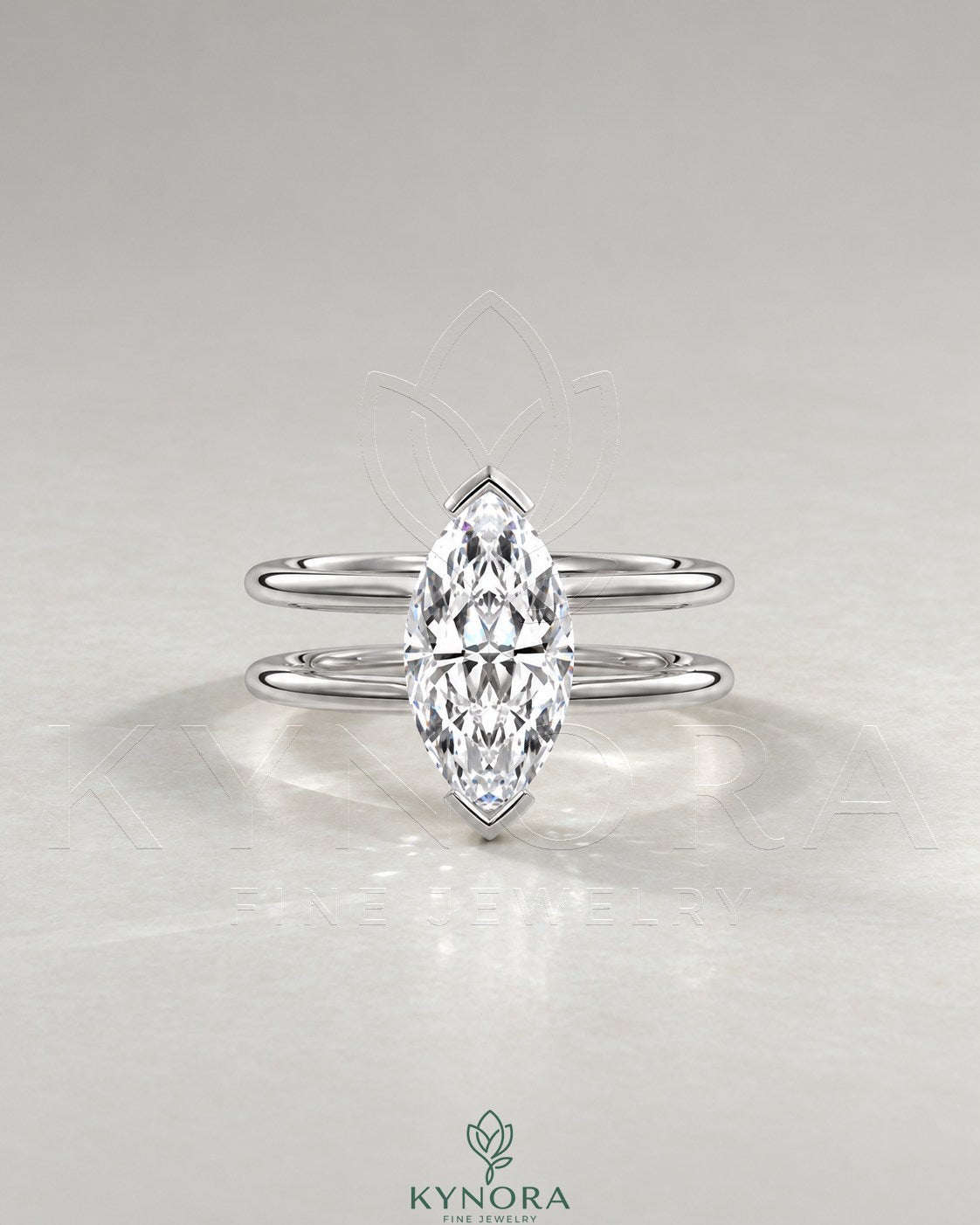 Modern Marquise Moissanite Double Shank Engagement Ring in 925 Silver