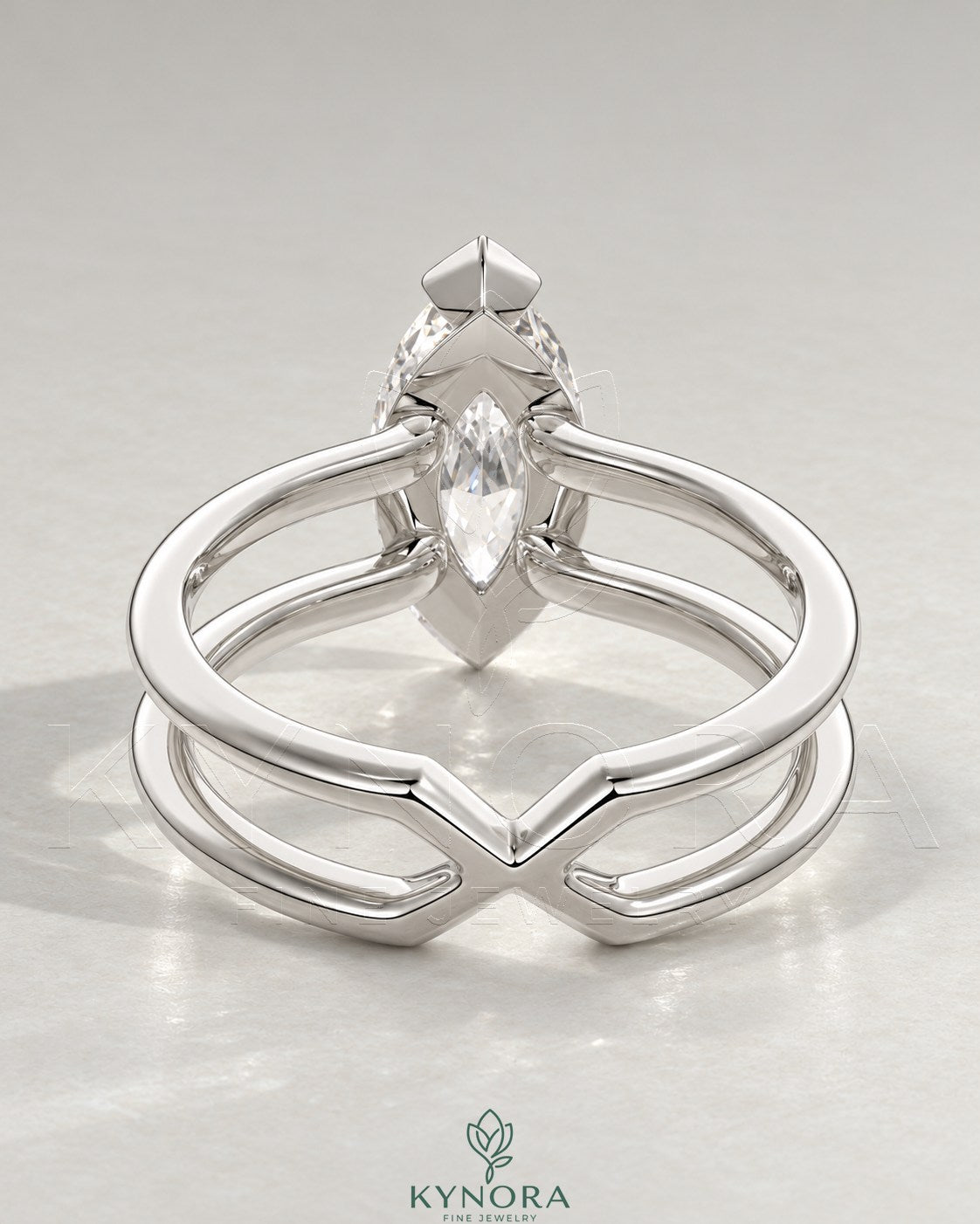 Modern Marquise Moissanite Double Shank Engagement Ring in 925 Silver