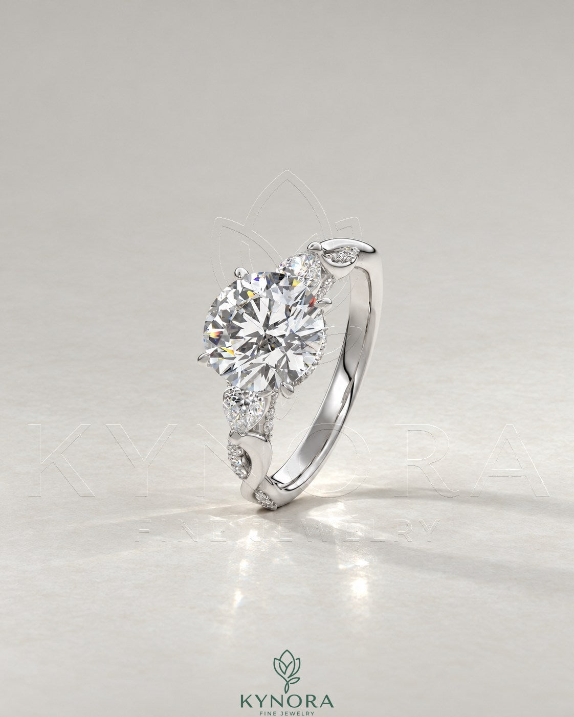 Round Moissanite 3-Stone Engagement Ring with Twisted Pavé Shank in 925 Silver