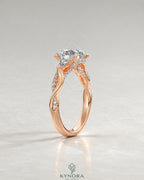 Round Moissanite 3-Stone Engagement Ring with Twisted Pavé Shank in 925 Silver