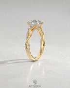 Round Moissanite 3-Stone Engagement Ring with Twisted Pavé Shank in 925 Silver