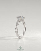 Round Moissanite 3-Stone Engagement Ring with Twisted Pavé Shank in 925 Silver