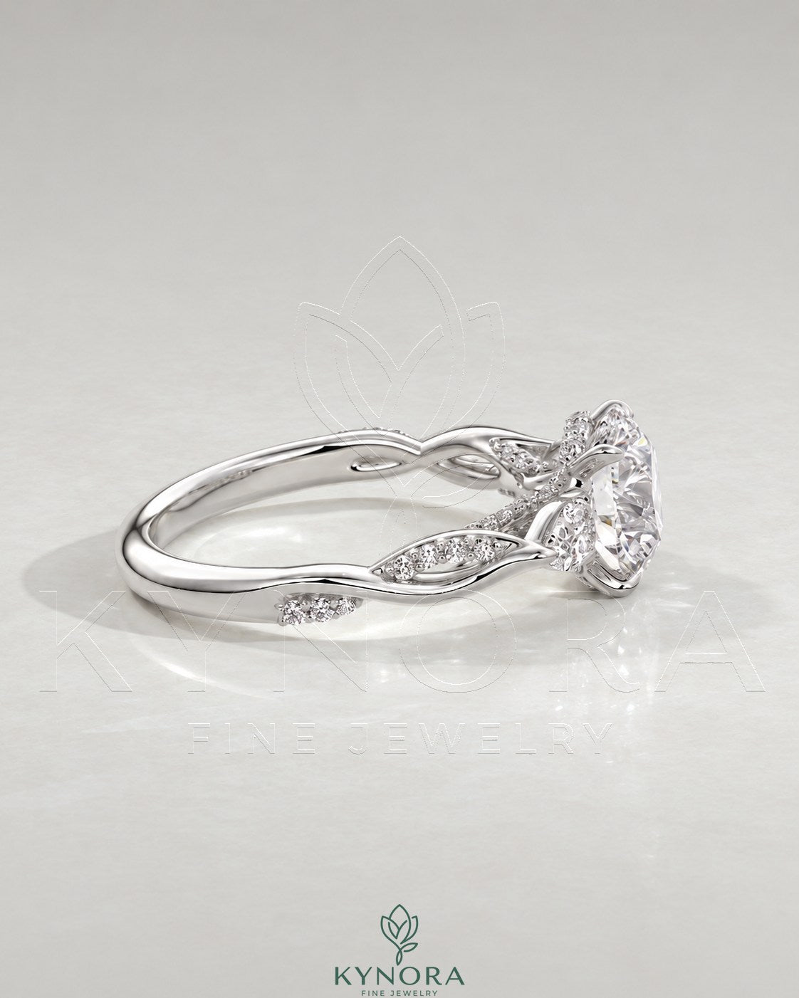 Round Moissanite 3-Stone Engagement Ring with Twisted Pavé Shank in 925 Silver