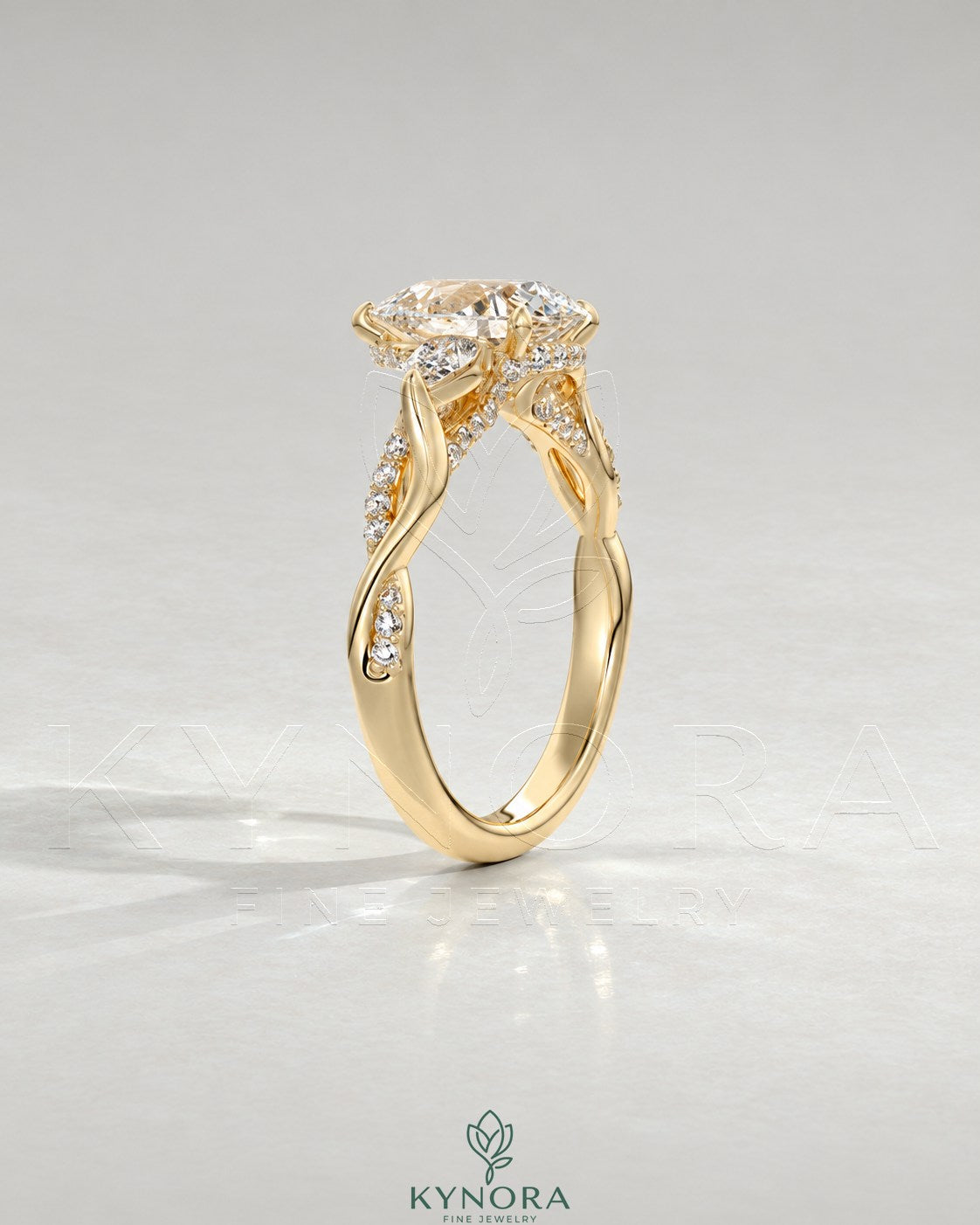 Pear Moissanite 3-Stone Engagement Ring with Twisted Pavé Shank in 925 Silver