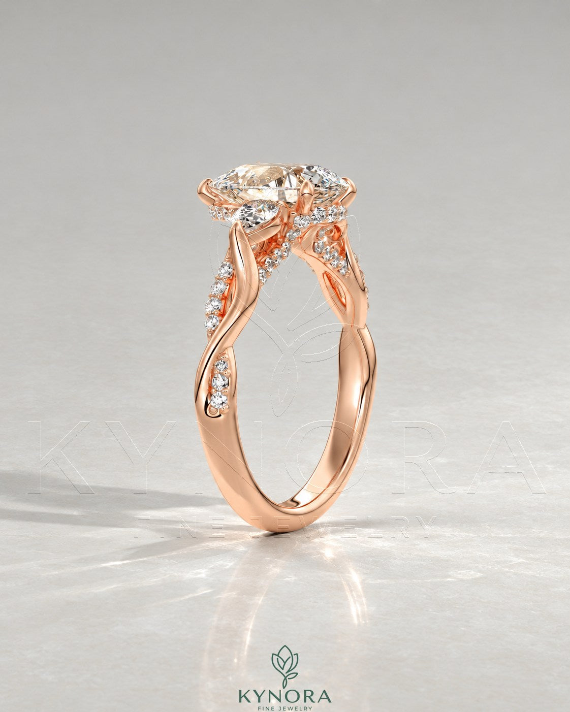 Pear Moissanite 3-Stone Engagement Ring with Twisted Pavé Shank in 925 Silver