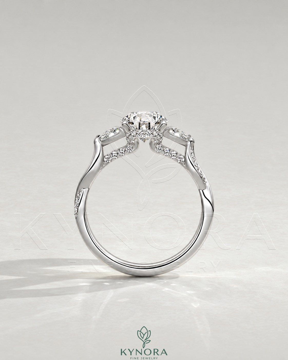 Pear Moissanite 3-Stone Engagement Ring with Twisted Pavé Shank in 925 Silver