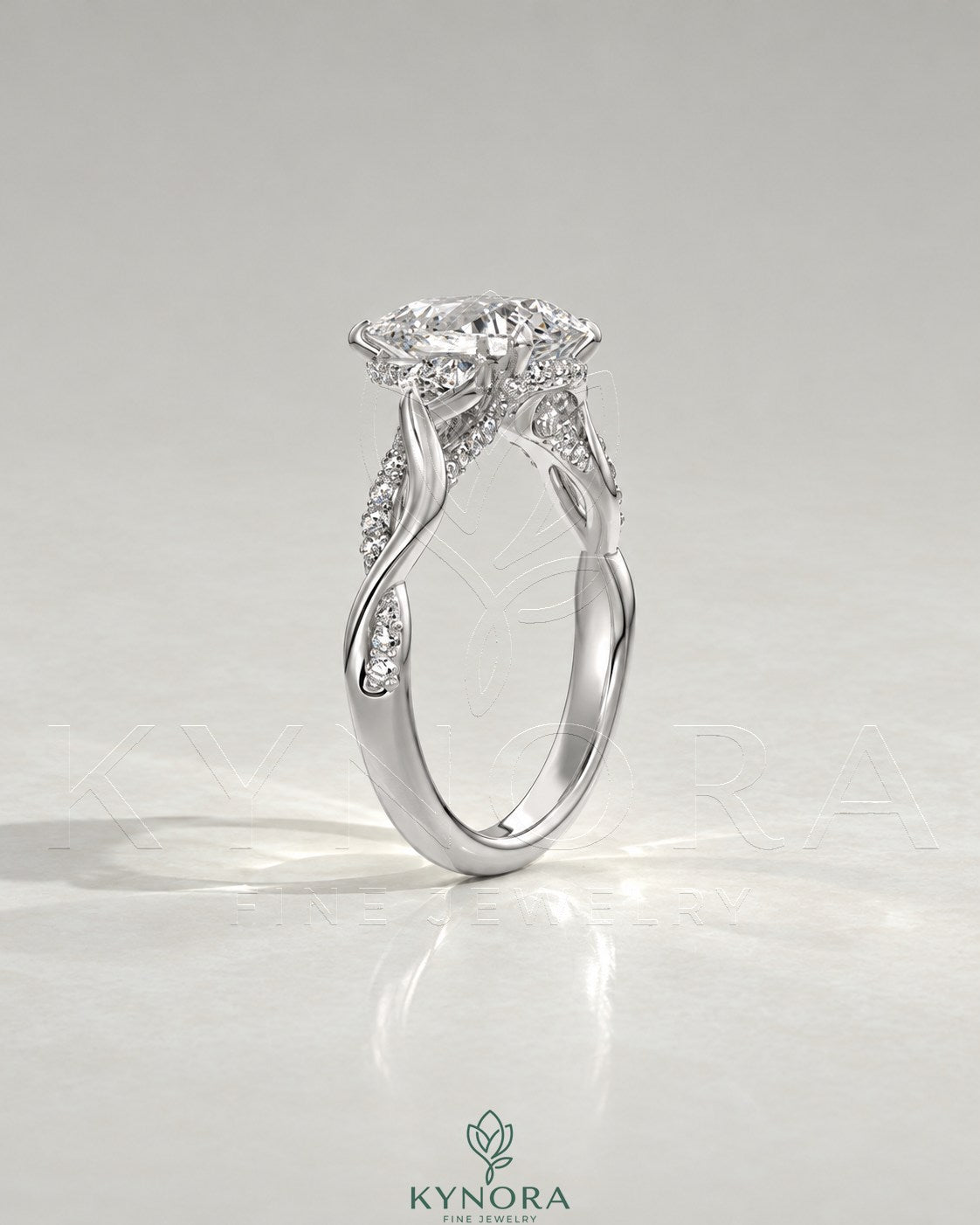 Pear Moissanite 3-Stone Engagement Ring with Twisted Pavé Shank in 925 Silver