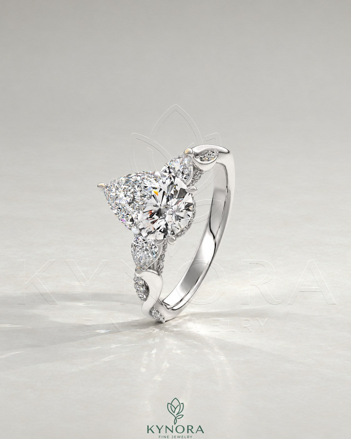 Pear Moissanite 3-Stone Engagement Ring with Twisted Pavé Shank in 925 Silver Secondary image