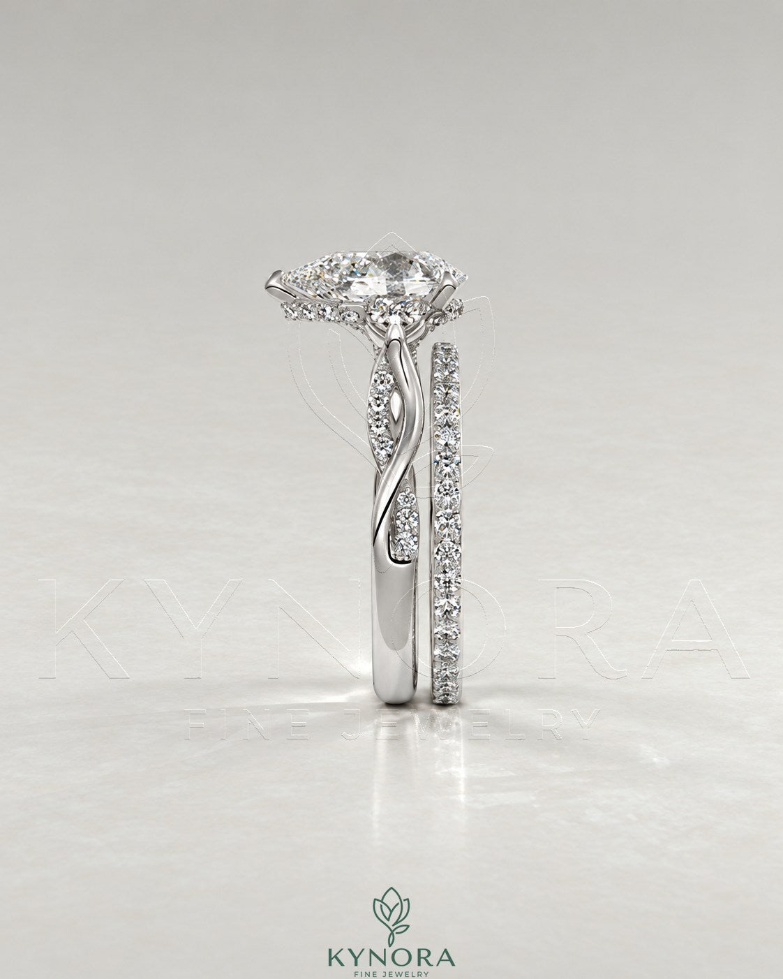 Pear Moissanite 3-Stone Engagement Ring with Twisted Pavé Shank in 925 Silver