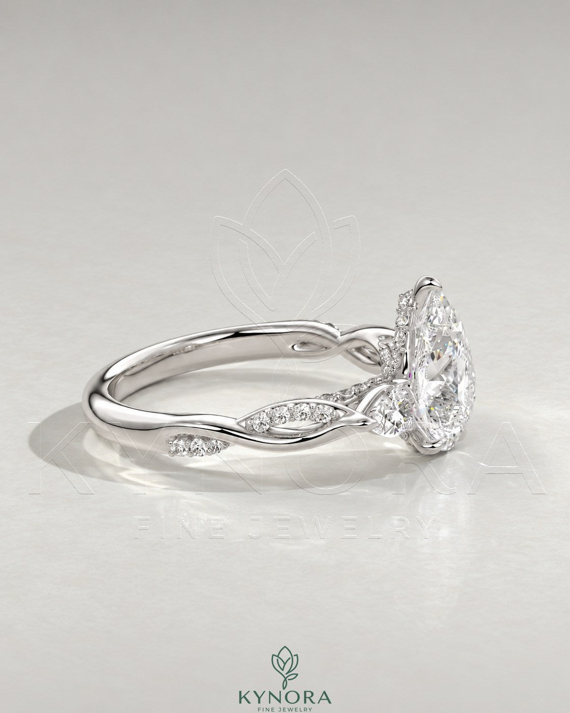 Pear Moissanite 3-Stone Engagement Ring with Twisted Pavé Shank in 925 Silver