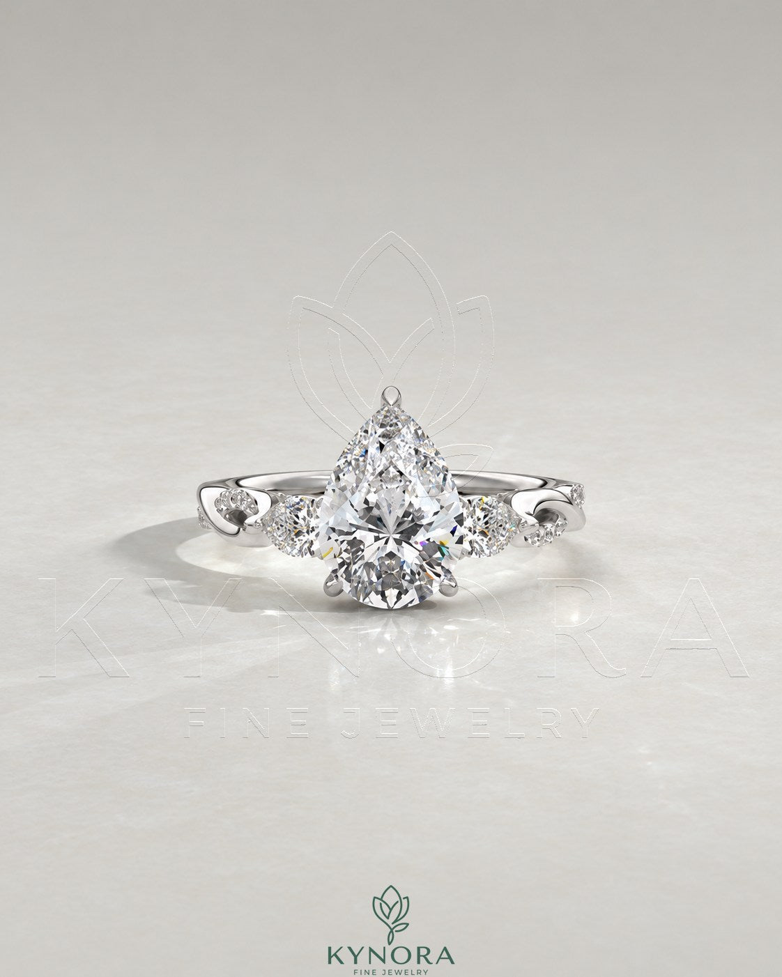 Pear Moissanite 3-Stone Engagement Ring with Twisted Pavé Shank in 925 Silver Main image