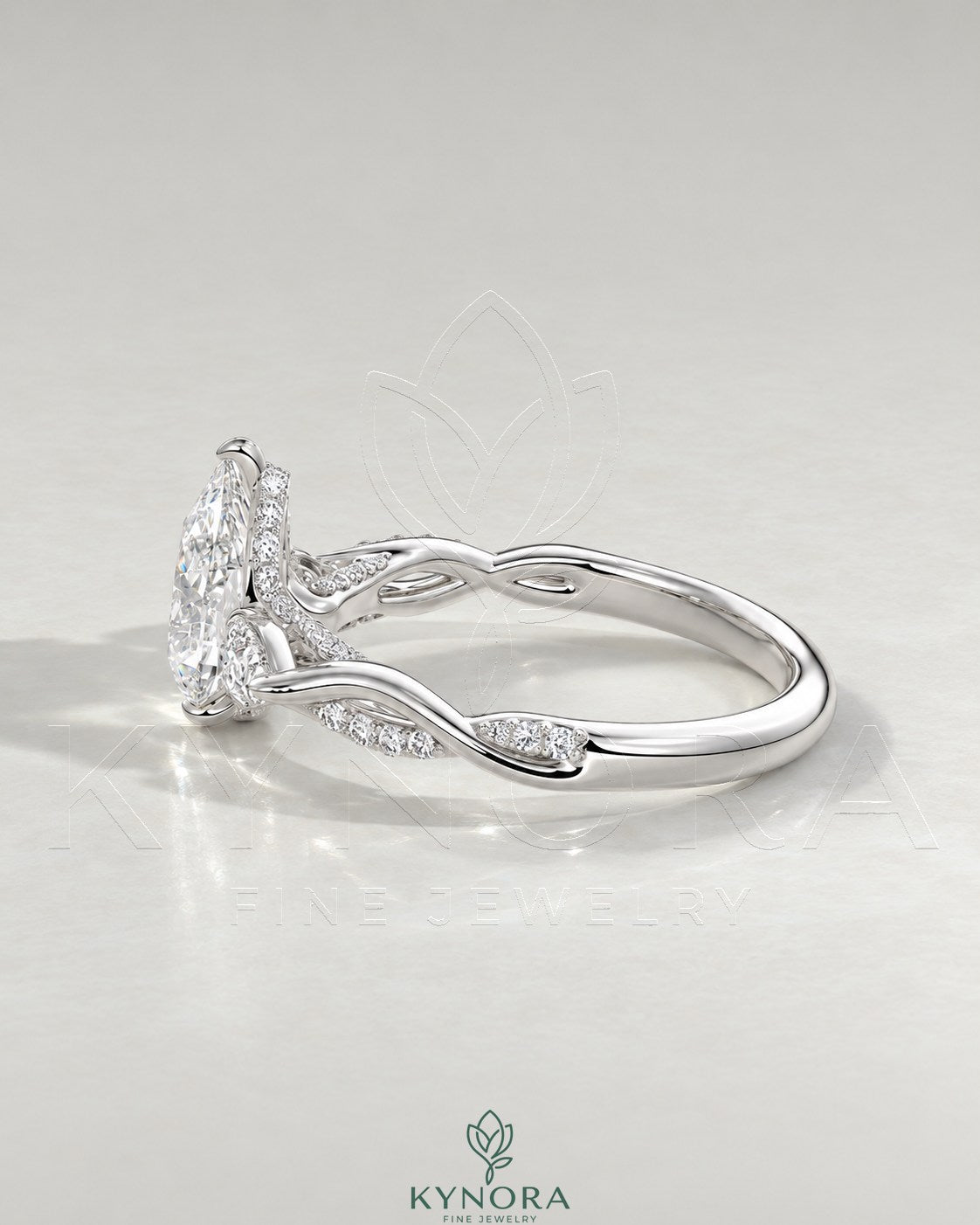 Pear Moissanite 3-Stone Engagement Ring with Twisted Pavé Shank in 925 Silver